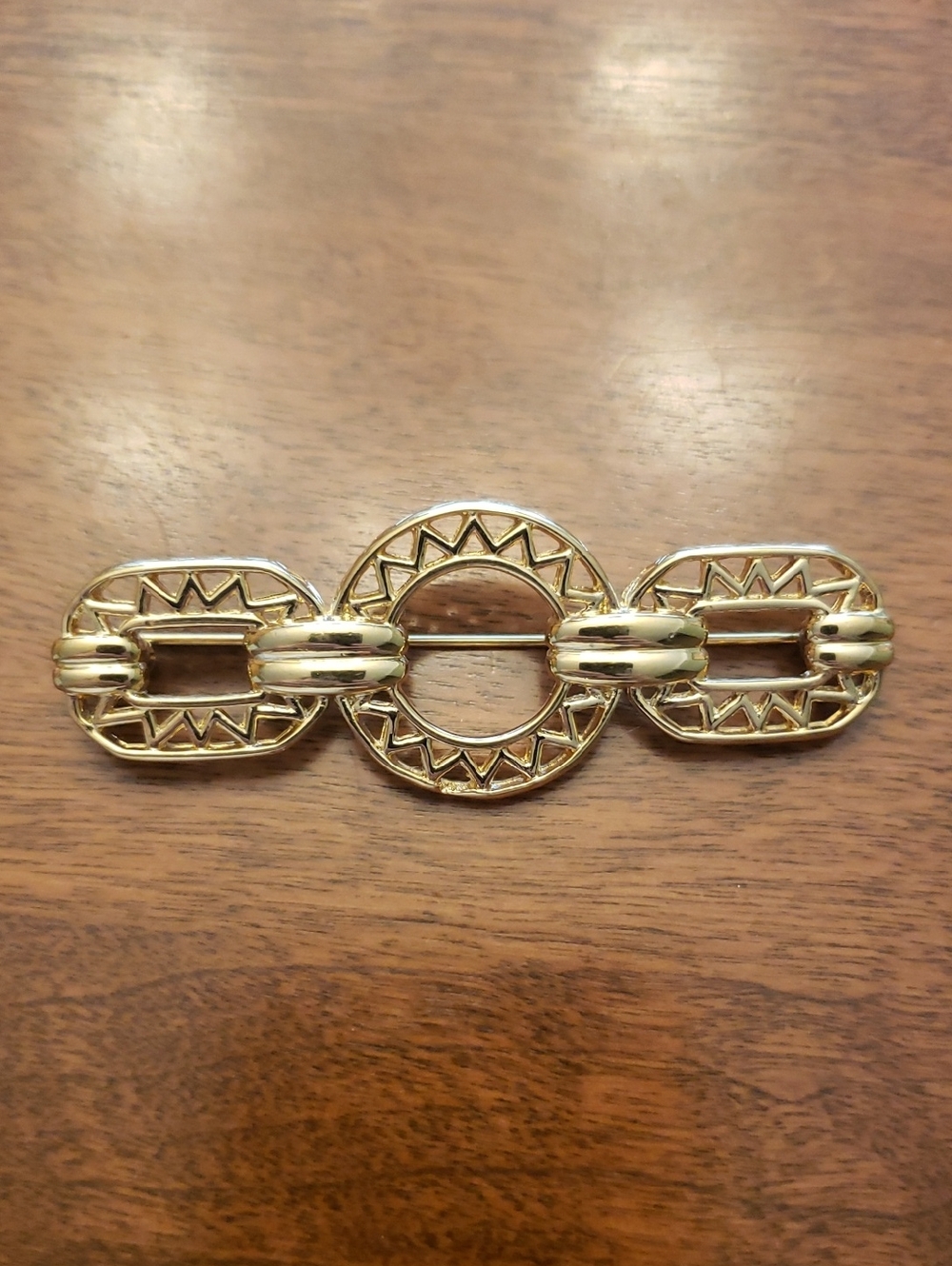 Monet Gold Tone Linked Geometric Brooch